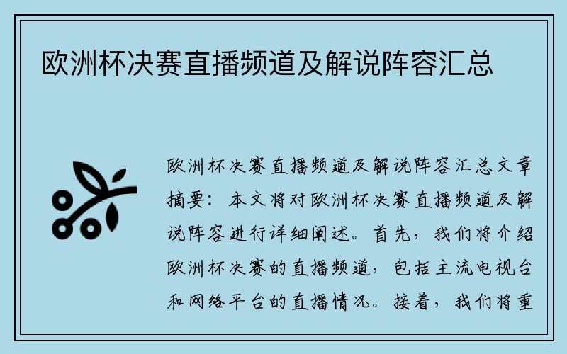 欧洲杯决赛直播频道及解说阵容汇总