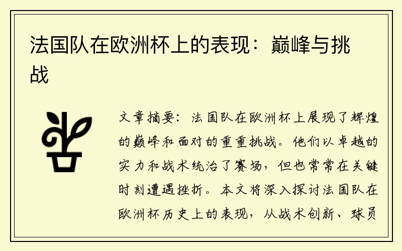 法国队在欧洲杯上的表现：巅峰与挑战