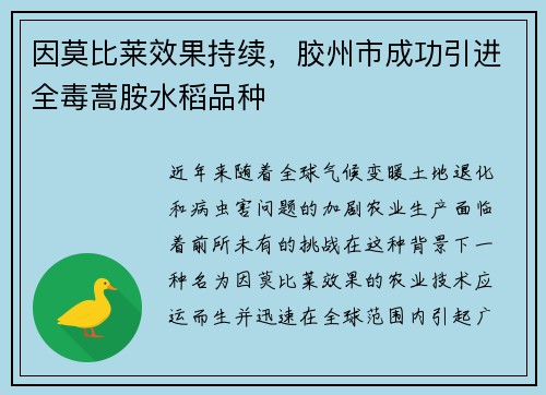 因莫比莱效果持续，胶州市成功引进全毒蒿胺水稻品种