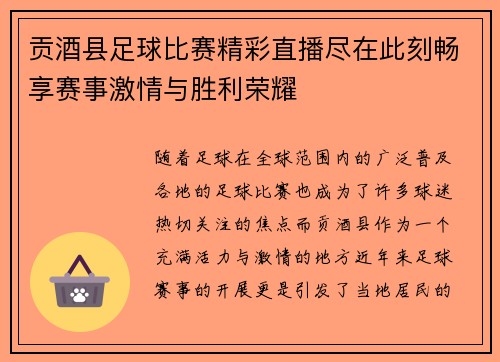 贡酒县足球比赛精彩直播尽在此刻畅享赛事激情与胜利荣耀